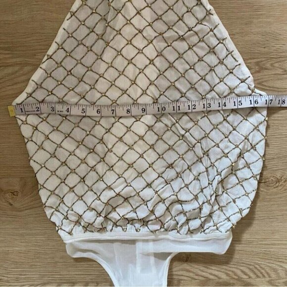 Party Glam Bodysuit Free People Halter Beaded Lattice Diamond - Picture 9 of 13